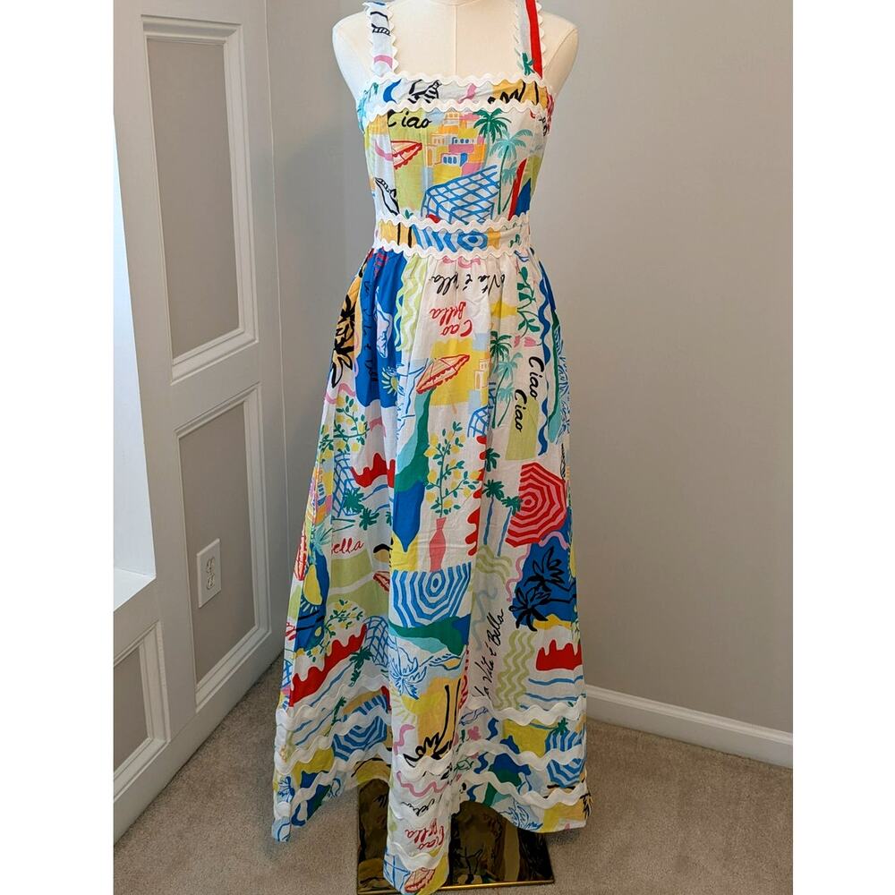 Prosperina Florence Multi-Tropical Print Linen Maxi Dress